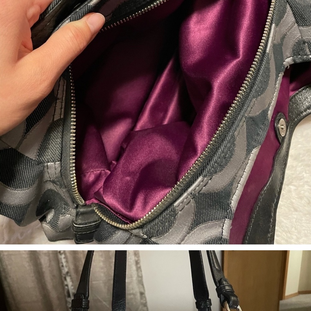 Coach Maggie Madison Signature C’s Shoulder Bag Black Gray, Purple Lining - Picture 11 of 16